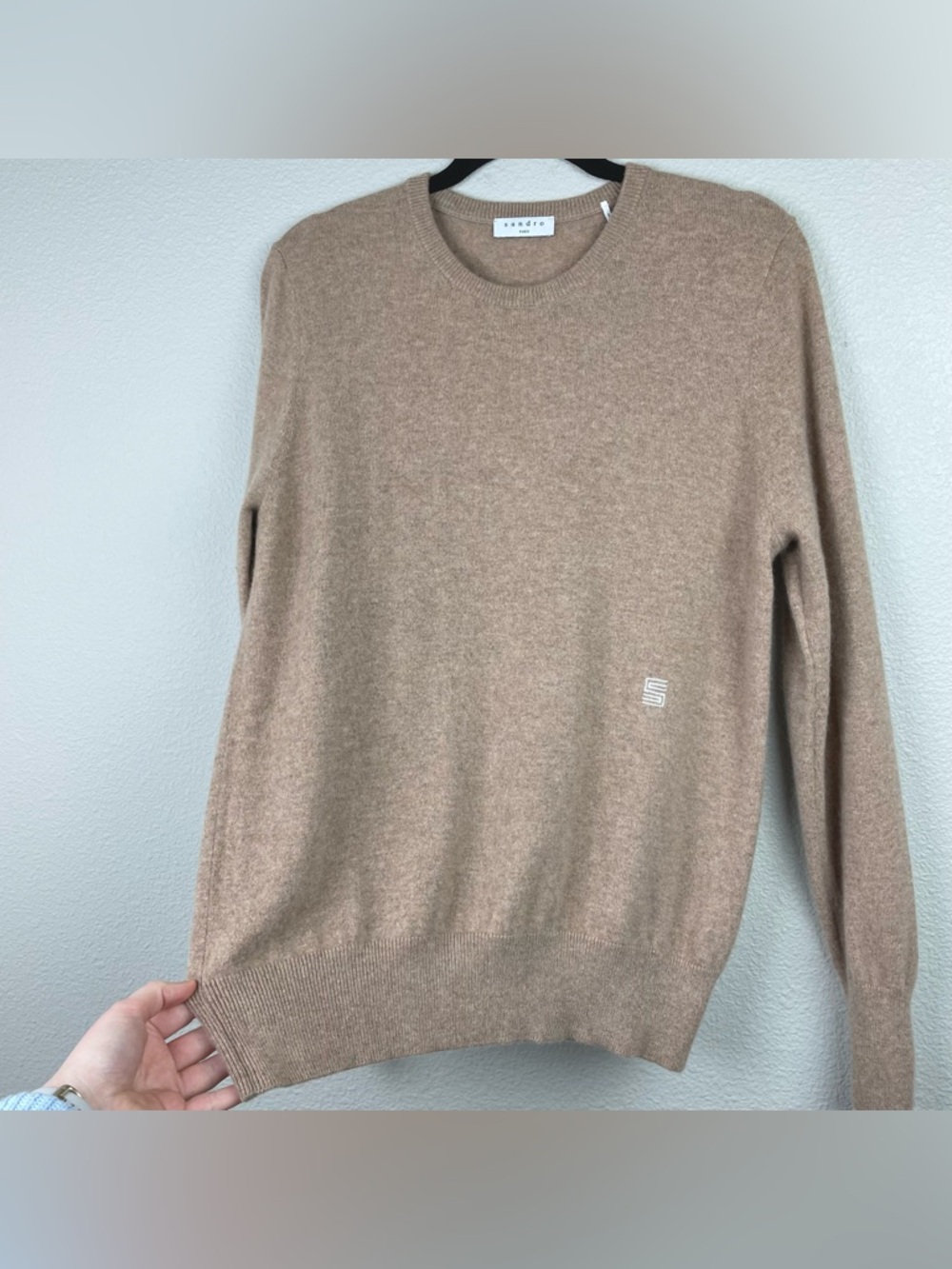 Sandro Women's XS Cashmere Sweatshirt Crewneck Sweater Camel Light Brown Luxury - Picture 8 of 15